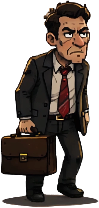 Nicolas, passager en costume avec une mallette.